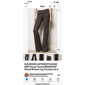 ELEVENSES ANTHROPOLOGIE Tweed BRIGHTON Flared Button Leg Pants 10
